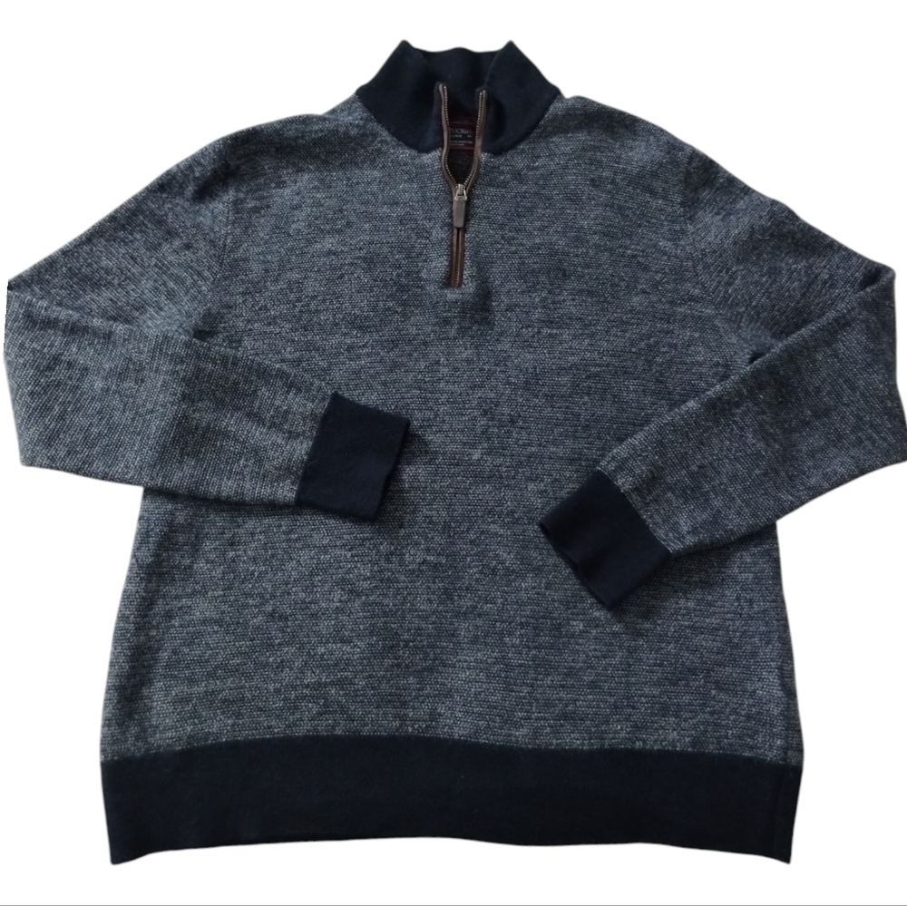 Untuckit Mens Large Belguardo 100% Merino‎ Wool ¼ zip Pullover Sweater Old Money